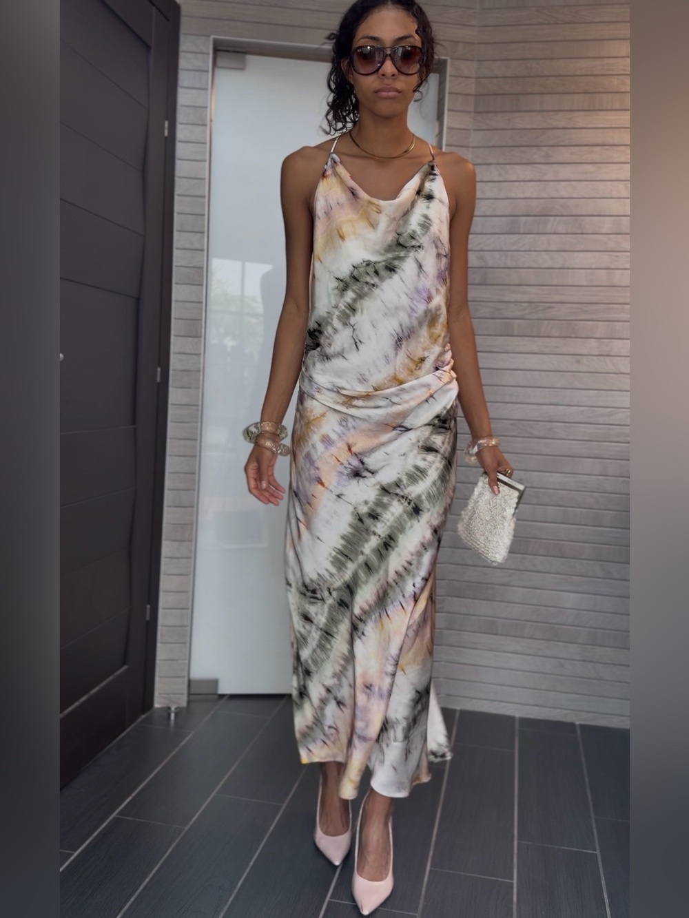 Zara Pastel Tie-Dye Slip Maxi Dress